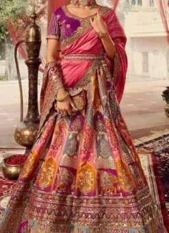 Purple Art Silk Banarasi Stone Work Umbrella Lehenga Wedding Wear