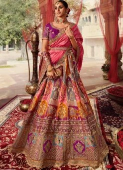 Purple Art Silk Banarasi Stone Work Umbrella Lehenga Wedding Wear -C Bazaar Shop purple art silk banarasi stone work umbrella lehenga ghmkns10257 u