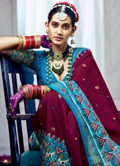 Purple Art Silk Cotton Patola Sari Festive Wear -C Bazaar Shop purple art silk cotton patola sari sasacw8533 b