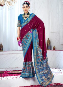 Purple Art Silk Cotton Patola Sari Festive Wear -C Bazaar Shop purple art silk cotton patola sari sasacw8533 u