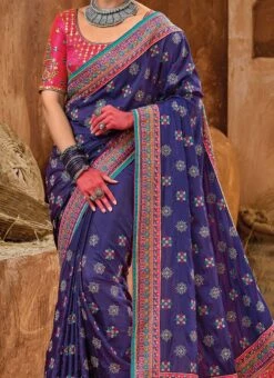 Purple Art Silk Embroidered Saree Party Wear