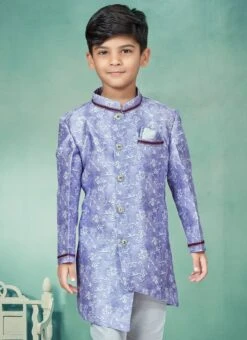Purple Art Silk Printed Indowestern Sherwani Party Wear 5 Purple Art Silk Printed Indowestern Sherwani Party Wear -C Bazaar Shop purple art silk printed indowestern sherwani kdbmsgrk574 b
