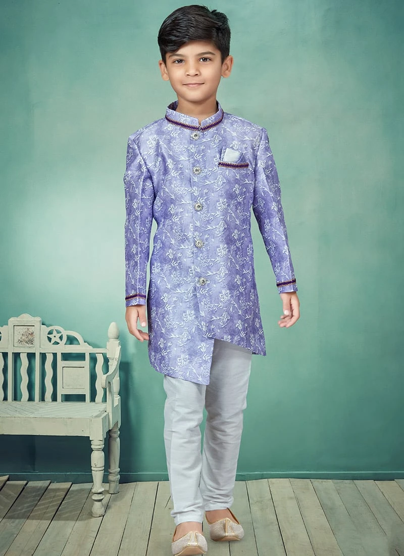 Purple Art Silk Printed Indowestern Sherwani Party Wear 2 Purple Art Silk Printed Indowestern Sherwani Party Wear - Image 2