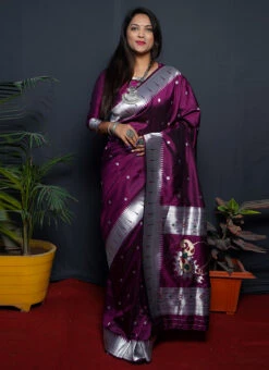 Purple Banarasi Silk Weaving Saree Festive Wear 6 Purple Banarasi Silk Weaving Saree Festive Wear -C Bazaar Shop purple banarasi silk weaving saree sasomrb03330 u