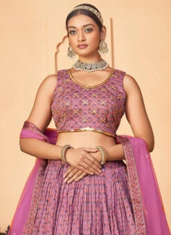 Purple Chinon Embroidered Umbrella Lehenga Party Wear -C Bazaar Shop purple chinon embroidered umbrella lehenga ghsacw9843 b
