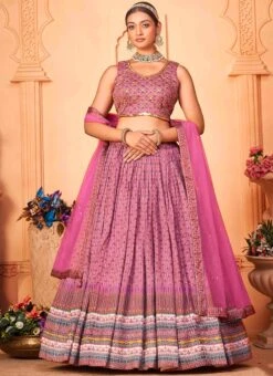 Purple Chinon Embroidered Umbrella Lehenga Party Wear -C Bazaar Shop purple chinon embroidered umbrella lehenga ghsacw9843 u