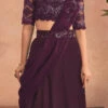 Purple Chinon Silk Embroidered Ready Pleated Saree Party Wear