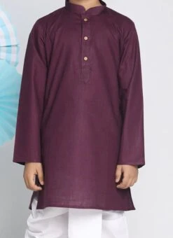 Purple Cotton Blend Solid Stitched Kurta Pyjama Party Wear