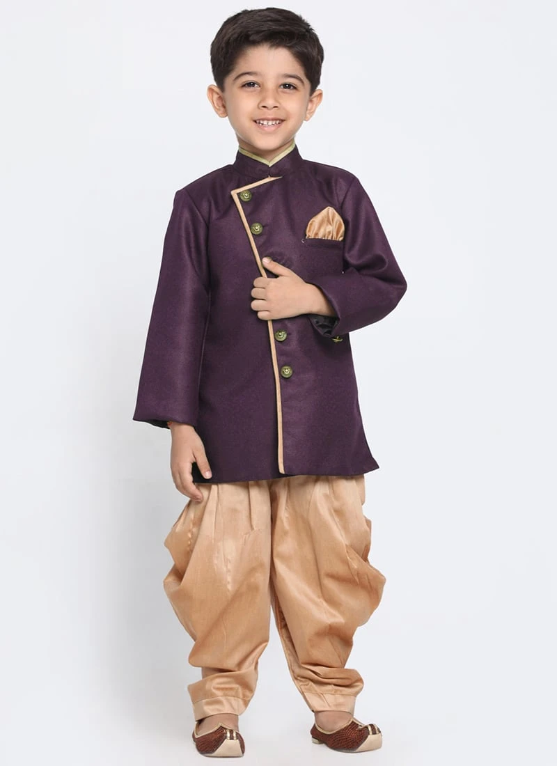 Dark Purple Dupion Silk Indowestern Sherwani Wedding Wear 2 Dark Purple Dupion Silk Indowestern Sherwani Wedding Wear - Image 2
