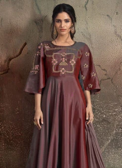 Purple Embroidered Abaya Style Anarkali Suit Party Wear -C Bazaar Shop purple embroidered abaya style anarkali suit slsli7501405 b