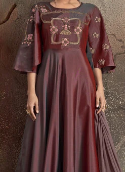 Purple Embroidered Abaya Style Anarkali Suit Party Wear