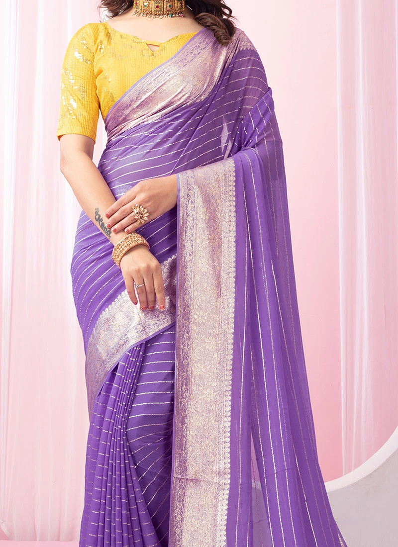 Purple Faux Georgette Saree After Six Wear 1 Purple Faux Georgette Saree After Six Wear