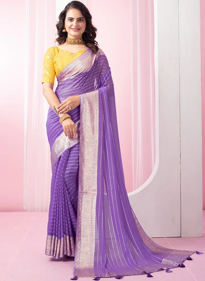 Purple Faux Georgette Saree After Six Wear 3 Purple Faux Georgette Saree After Six Wear - Image 3