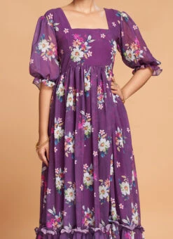 Purple Georgette Digital Print Fit And Flare Dress After Six Wear