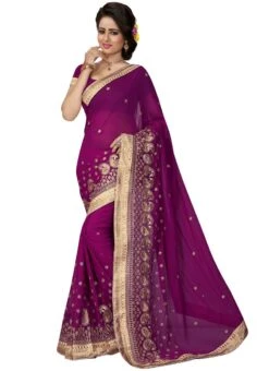 Purple Georgette Embroidered Saree Party Wear -C Bazaar Shop purple georgette embroidered saree sasnf325z u