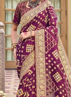 Purple Georgette Embroidery Sequins Saree Wedding Wear