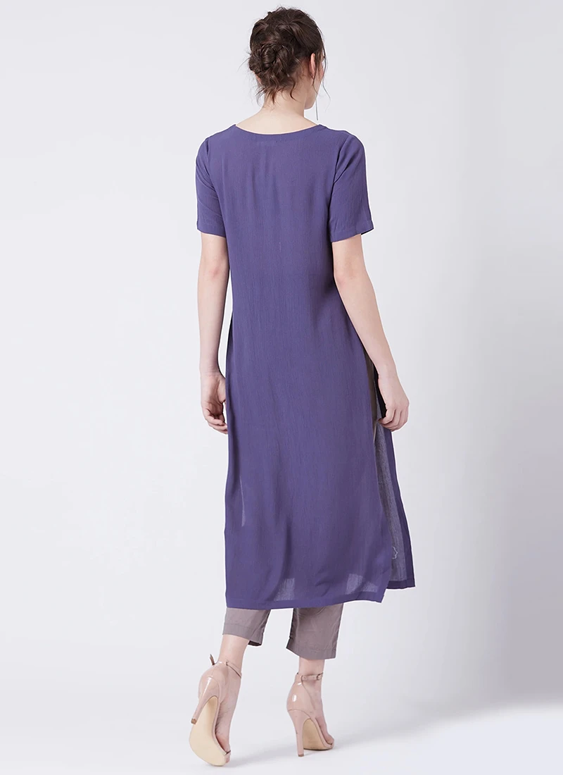 Purple Georgette Kurta Straight Pant Set Work Wear 4 Purple Georgette Kurta Straight Pant Set Work Wear - Image 4