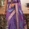 Kalki Koechlin Purple Handloom Weaving Zari Work Saree Festive Wear