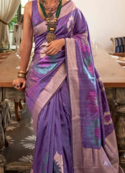 Kalki Koechlin Purple Handloom Weaving Zari Work Saree Festive Wear