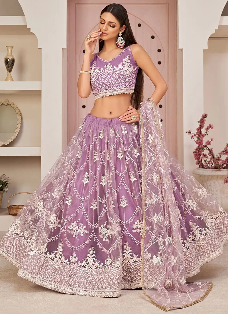 Purple Mono Net Embroidered N Sequins Umbrella Lehenga Wedding Wear 3 Purple Mono Net Embroidered N Sequins Umbrella Lehenga Wedding Wear - Image 3