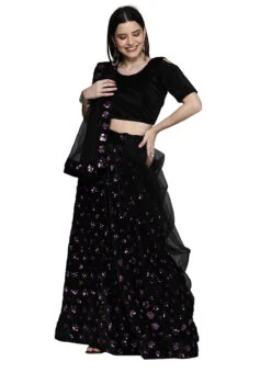 Purple N Black Velvet Sequins A Line Lehenga Festive Wear -C Bazaar Shop purple n black velvet sequins a line lehenga ghsstsktmbr7646 u