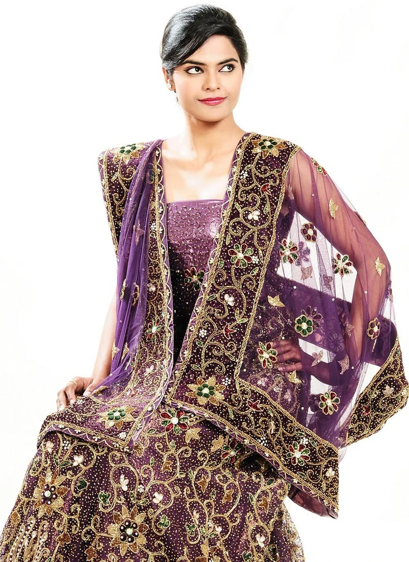 Purple Net Hand Work A Line Lehenga Wedding Wear 4 Purple Net Hand Work A Line Lehenga Wedding Wear - Image 4