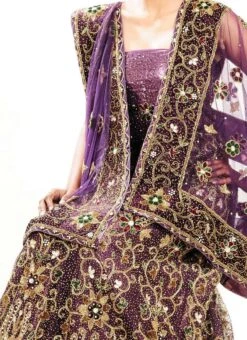 Purple Net Hand Work A Line Lehenga Wedding Wear