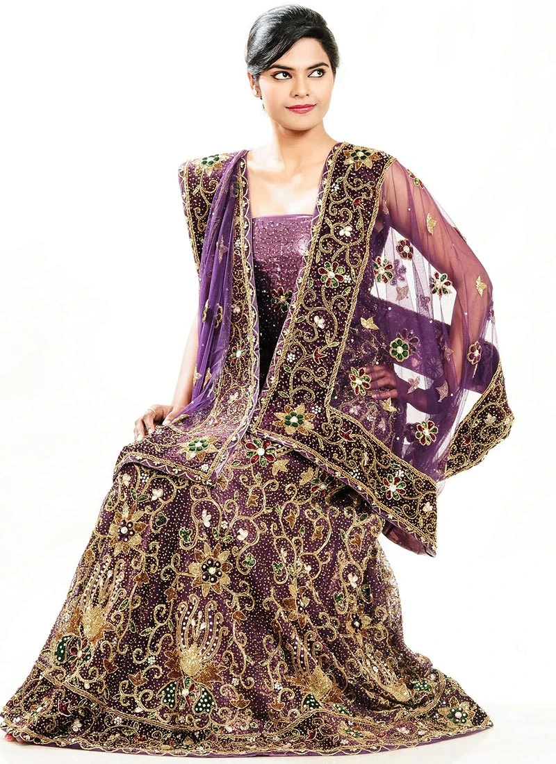 Purple Net Hand Work A Line Lehenga Wedding Wear 3 Purple Net Hand Work A Line Lehenga Wedding Wear - Image 3