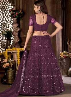 Purple Net Plastic Mirror Embroidery Lehenga N Choli With Dupatta Party Wear -C Bazaar Shop purple net plastic mirror embroidery lehenga n choli with dupatta ghska45347003 b