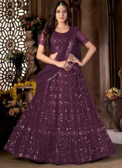 Purple Net Plastic Mirror Embroidery Lehenga N Choli With Dupatta Party Wear -C Bazaar Shop purple net plastic mirror embroidery lehenga n choli with dupatta ghska45347003 u