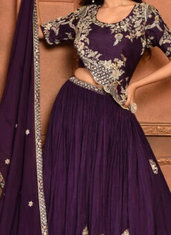 Purple Pure Silk Hand Work A Line Lehenga Party Wear