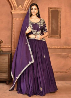 Purple Pure Silk Hand Work A Line Lehenga Party Wear -C Bazaar Shop purple pure silk hand work a line lehenga ghksg4326 u