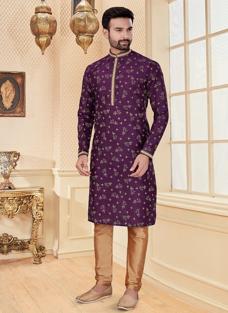 Purple Silk Digital Printed Kurta Pyjama Party Wear 2 Purple Silk Digital Printed Kurta Pyjama Party Wear - Image 2