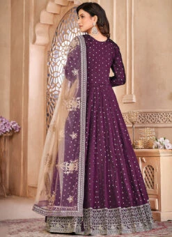 Purple Taffeta Embroidered Stones Anarkali Suit Party Wear -C Bazaar Shop purple taffeta embroidered stones anarkali suit slsdc6602 b