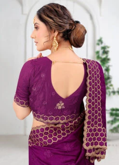 Purple Two Tone Vichitra Silk Embroidered N Stones Saree Party Wear -C Bazaar Shop purple two tone vichitra silk embroidered n stones saree sasnf5376 b