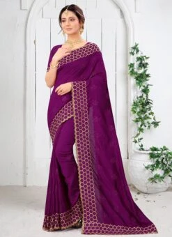 Purple Two Tone Vichitra Silk Embroidered N Stones Saree Party Wear -C Bazaar Shop purple two tone vichitra silk embroidered n stones saree sasnf5376 u