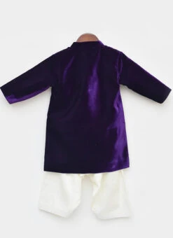 Purple Velvet Classic Sherwani And Off White Pant For Boys Party Wear -C Bazaar Shop purple velvet classic sherwani and off white pant for boys kdbdfk2601 b
