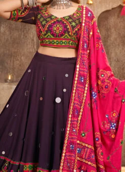 Purple Viscose Rayon Kutch And Mirror Work Chaniya Choli Festive Wear