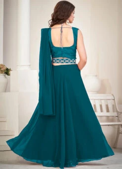 Rama Blue Faux Georgette Embroidered Umbrella Lehenga Party Wear -C Bazaar Shop rama blue faux georgette embroidered umbrella lehenga ghsprt16944 b