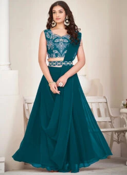 Rama Blue Faux Georgette Embroidered Umbrella Lehenga Party Wear -C Bazaar Shop rama blue faux georgette embroidered umbrella lehenga ghsprt16944 u