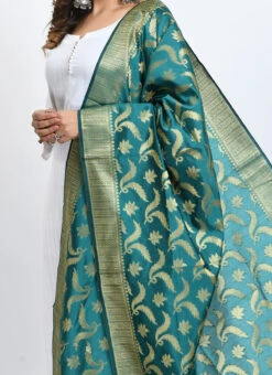 Rama Green Banarasi Silk Weaving Work Dupatta Work Wear