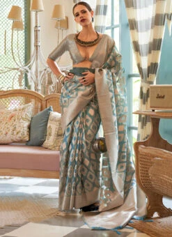 Kalki Koechlin Rama Green Silk Jacquard Work Saree Festive Wear 6 Kalki Koechlin Rama Green Silk Jacquard Work Saree Festive Wear -C Bazaar Shop rama green silk jacquard work saree sasli312003 u