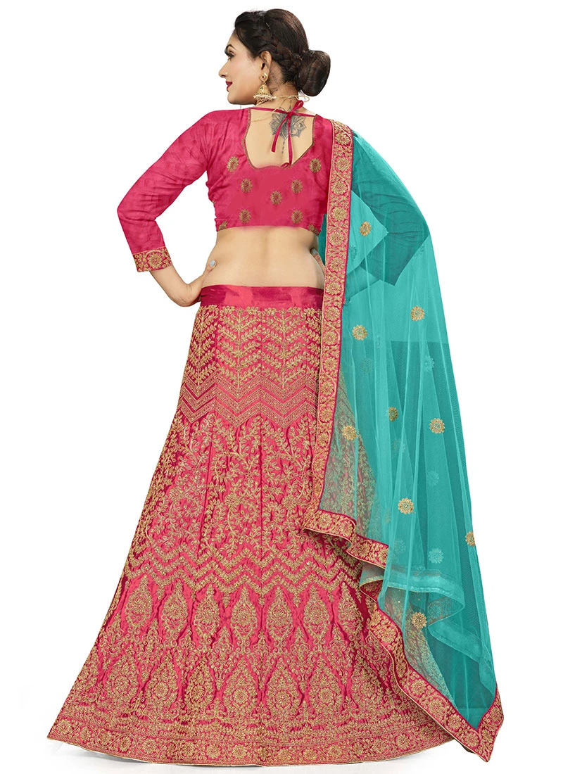 Rani Pink Art Silk Embroidered A Line Lehenga Party Wear 4 Rani Pink Art Silk Embroidered A Line Lehenga Party Wear - Image 4