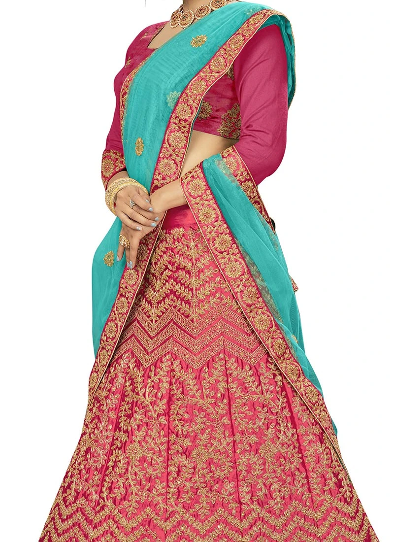 Rani Pink Art Silk Embroidered A Line Lehenga Party Wear 1 Rani Pink Art Silk Embroidered A Line Lehenga Party Wear