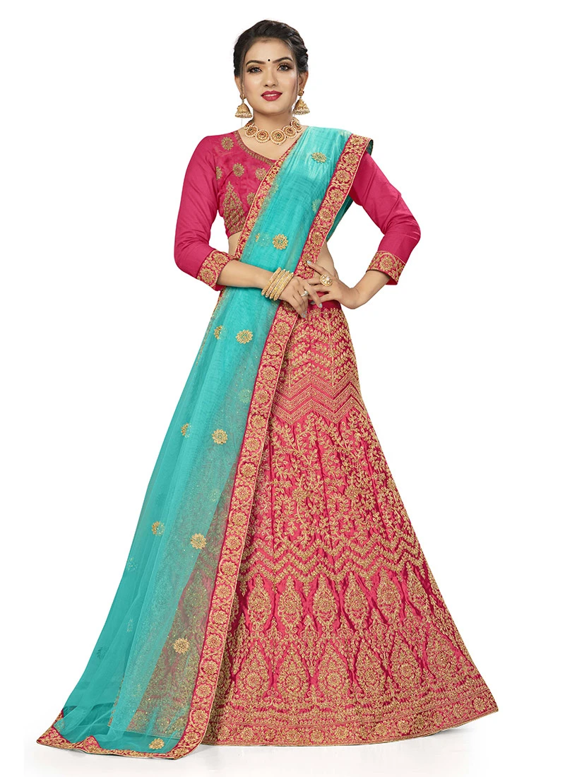 Rani Pink Art Silk Embroidered A Line Lehenga Party Wear 3 Rani Pink Art Silk Embroidered A Line Lehenga Party Wear - Image 3