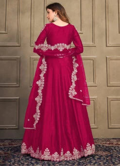 Rani Pink Art Silk Embroidery Anarkali Suit Party Wear -C Bazaar Shop rani pink art silk embroidery anarkali suit slsdc10064 b
