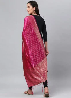 Rani Pink Benarasi Silk Jacquard Woven Dupatta Festive Wear -C Bazaar Shop rani pink benarasi silk jacquard woven dupatta dpsli1402105rp b