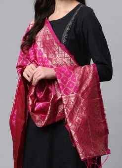 Rani Pink Benarasi Silk Jacquard Woven Dupatta Festive Wear