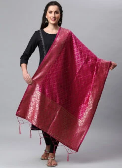 Rani Pink Benarasi Silk Jacquard Woven Dupatta Festive Wear -C Bazaar Shop rani pink benarasi silk jacquard woven dupatta dpsli1402105rp u