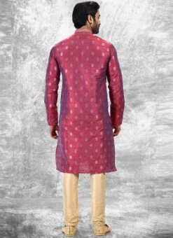Rani Pink Blue Silk Jacquard N Brocade Work Kurta Pyjama Party Wear -C Bazaar Shop rani pink blue silk jacquard n brocade work kurta pyjama kpmsc2008 b